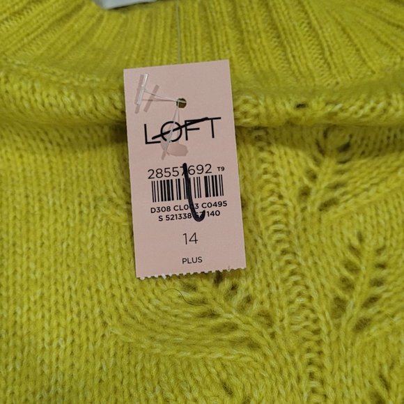 LOFT Neon Yellow (Earls Green) Sweater with Sleeve Detail NWT - Picture 4 of 4